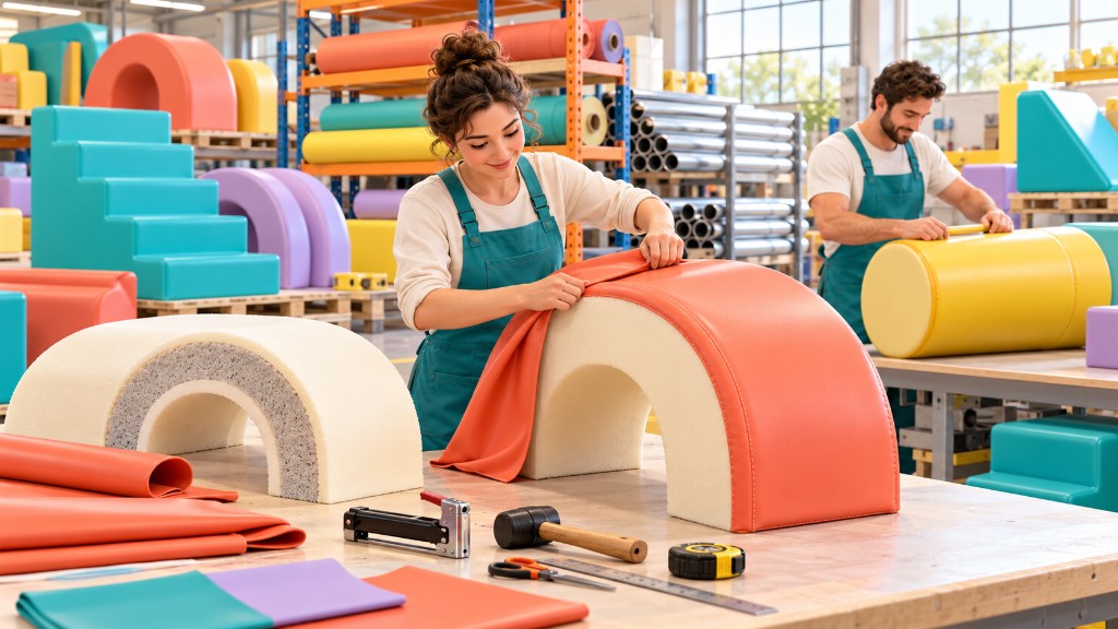 Atölyede PVC kaplanan yumuşak oyun modülü