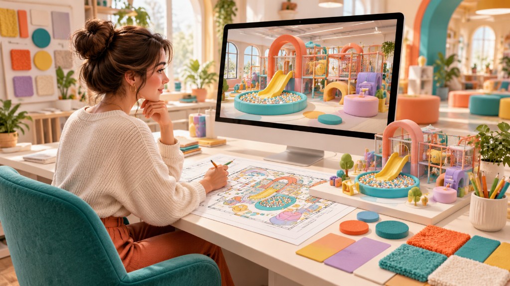 Masa başında 2D plan ve 3D oyun alanı görseli